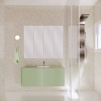 bathroom with olive green cavinet