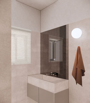 bathroom with beige vanity