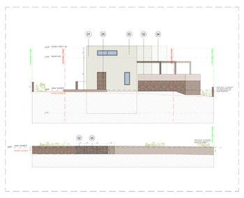 drawing elevation of three lofts by the coast
