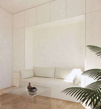 guest room with sofa bed and oak floor
