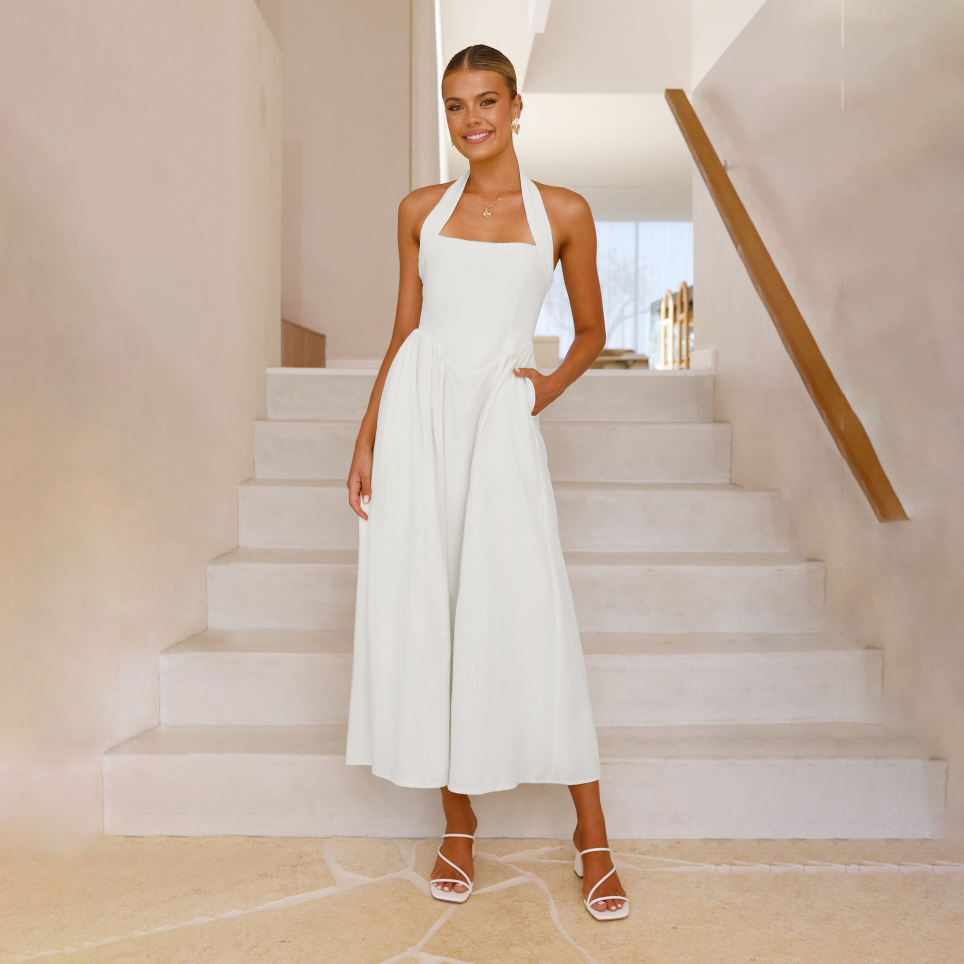 Elegant Square Neck Backless Dress