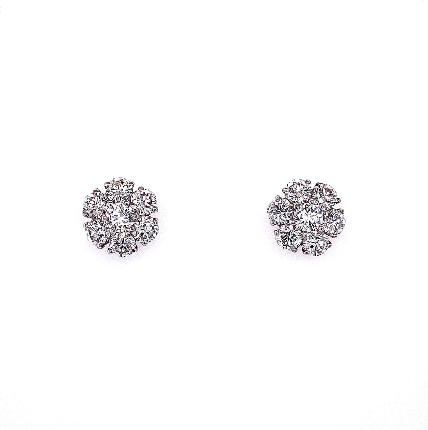 14kt White Gold Ladies Round Diamond Floral Style Earrings