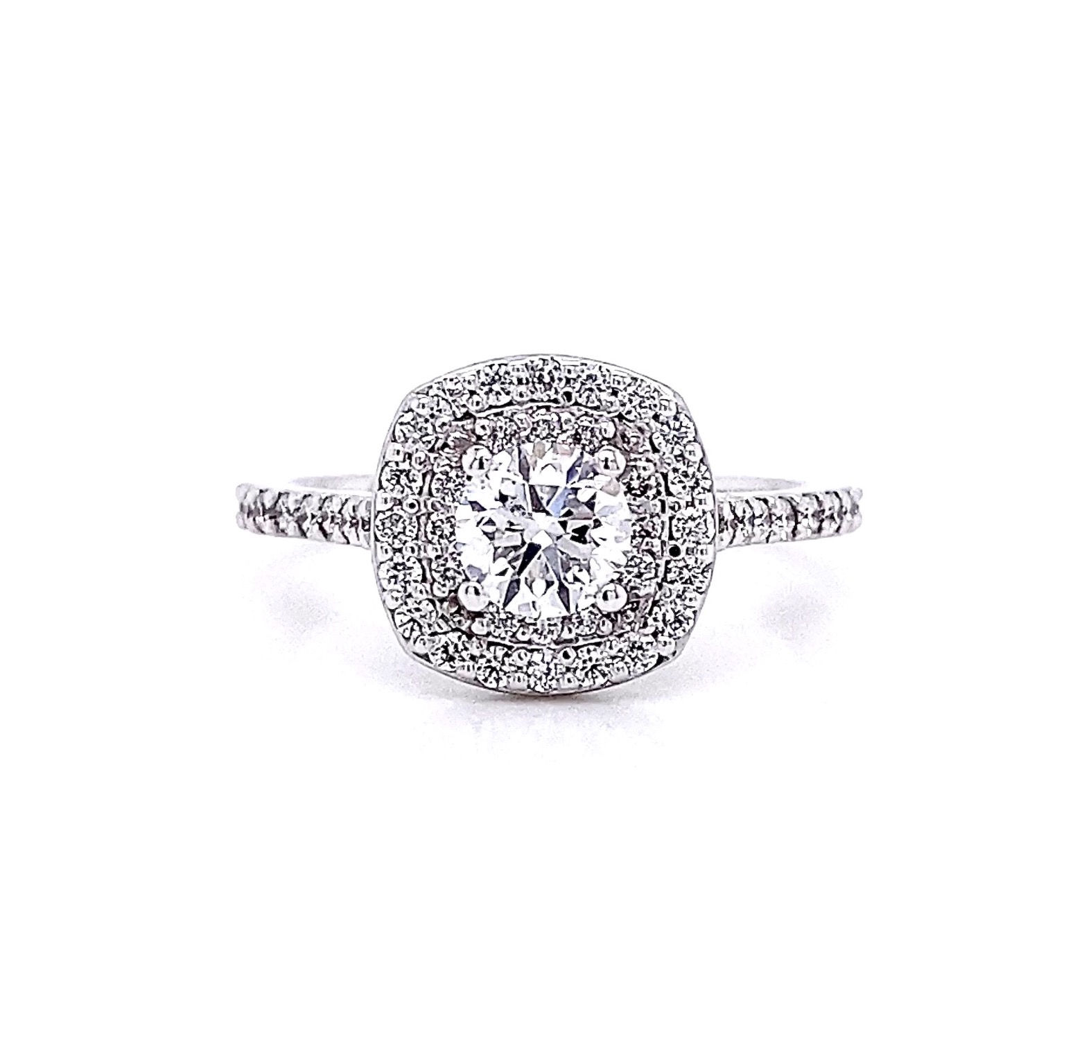 14kt White Gold 0.93ctw Round Diamond Double Halo Ring