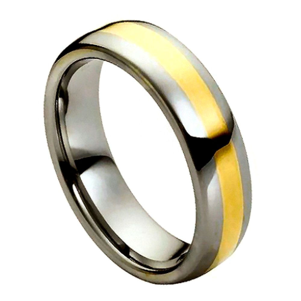 Gray Tungsten High Polished Gents Band With Yellow Accents