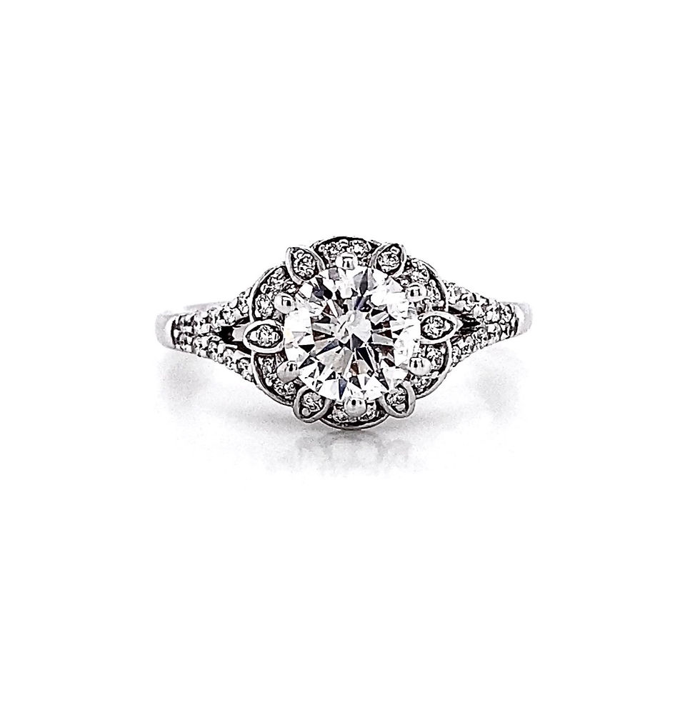 14kt White Gold 1.21ctw Round Diamond Vintage Style Halo Ring