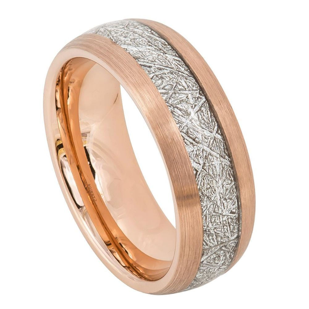 Rose Tungsten Meteorite Gents Band