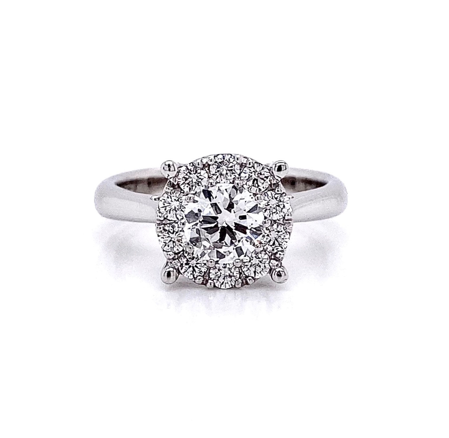 14kt White Gold 1.07ctw Round Diamond Halo Solitaire Ring