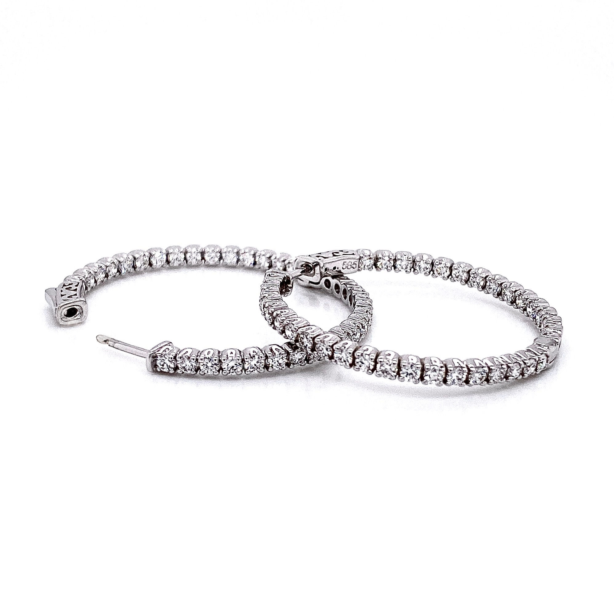 14kt White Gold 2.19ctw Round Diamond Hoop Earrings