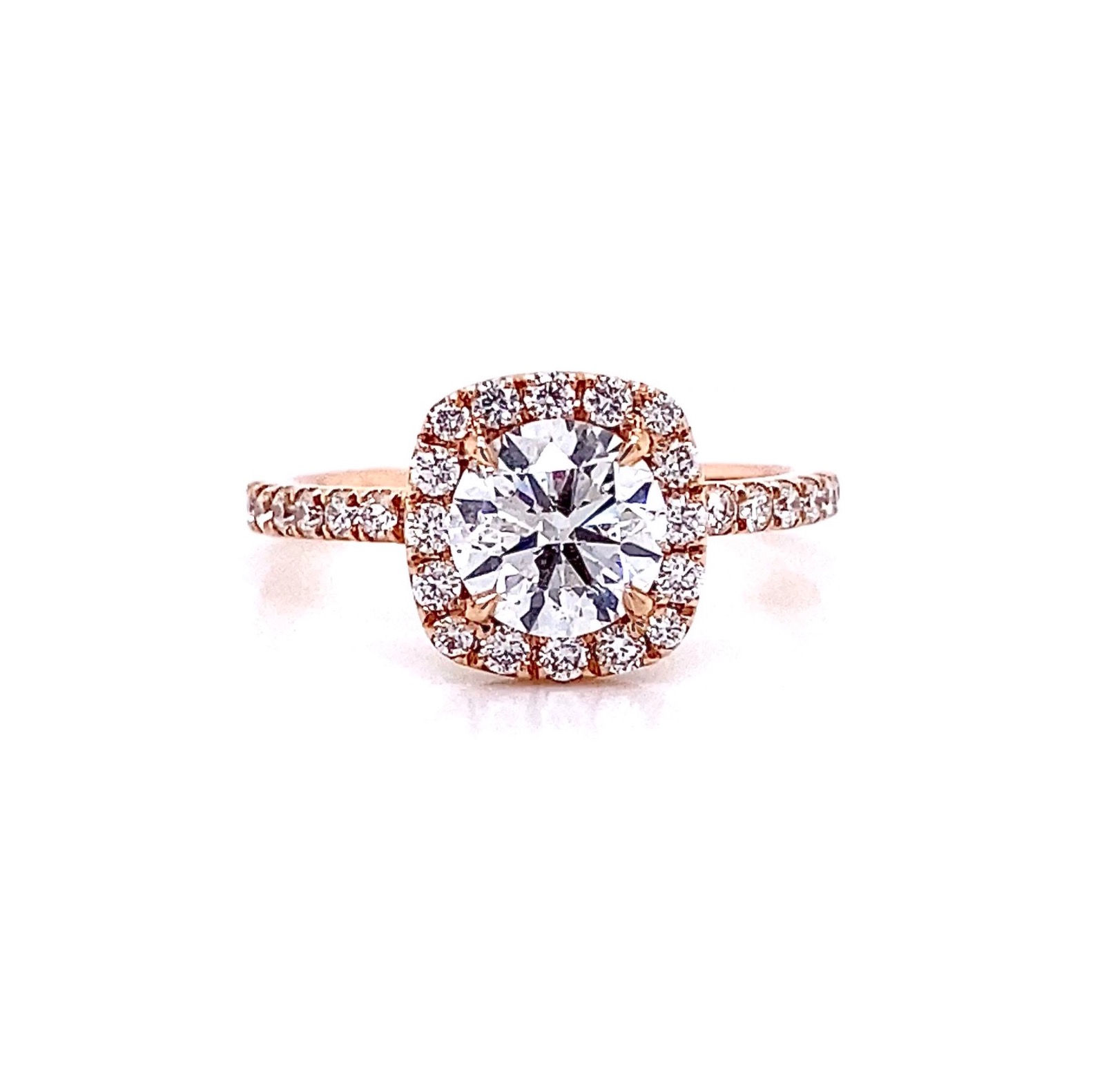 14kt Rose Gold 1.38ctw Round Diamond Halo Ring