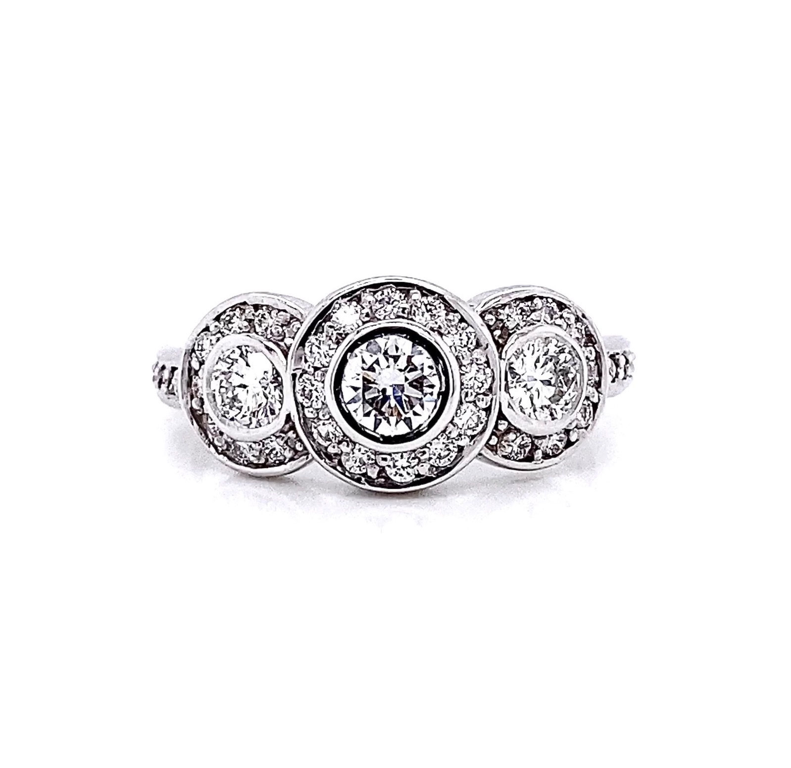 14kt White Gold 1.02ctw Round Diamond Tri-Halo Ring
