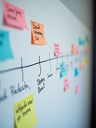 A well-organized project timeline with colorful markers and meeting notes..png
