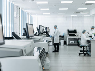 Modern healthcare professionals collaborating in a clinical laboratory to improve healthcare quality through diagnostics, research, and patient-centered care.