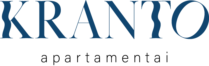 Kranto Apartamentų logotipas – modernus ir elegantiškas dizainas, atspindintis prabangius apartamentus prie vandens.