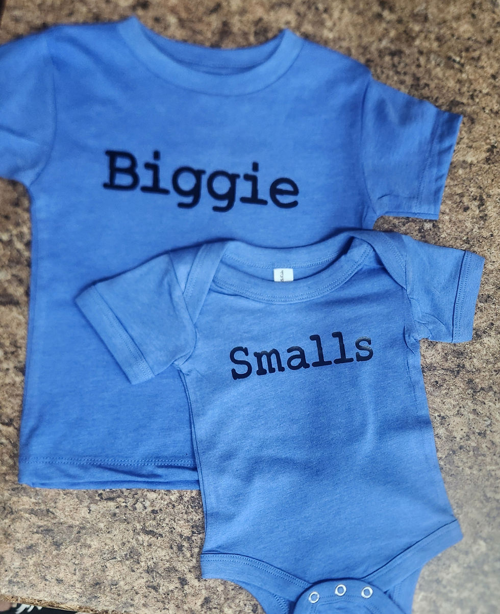 Thumbnail: Biggie & Smalls Matching Sibling Set | Toddler Tee + Infant Bodysuit