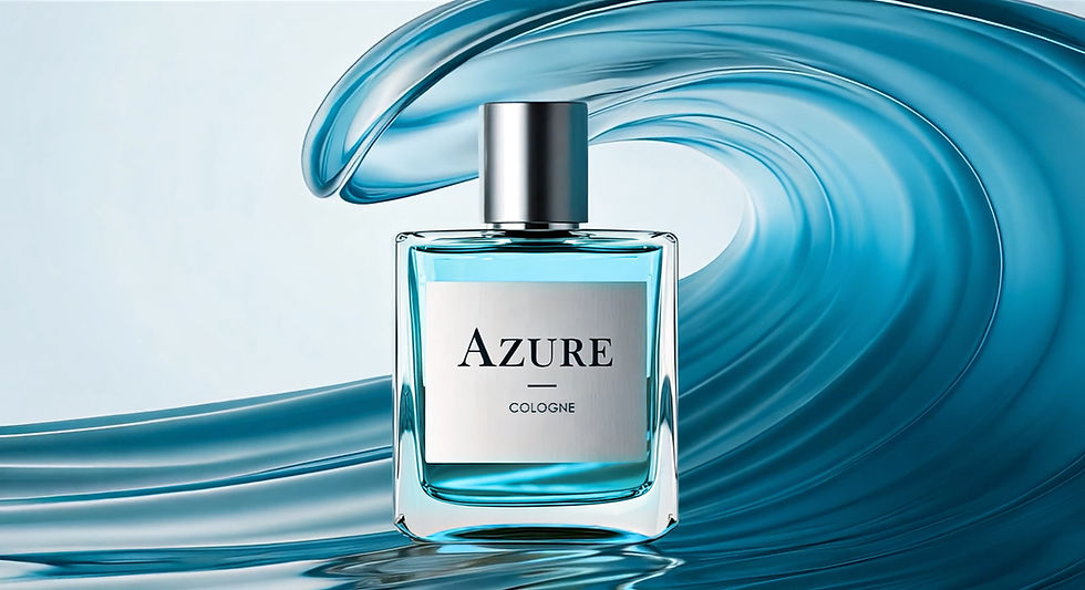 3D AI VFX CGI Azure Cologne bottle