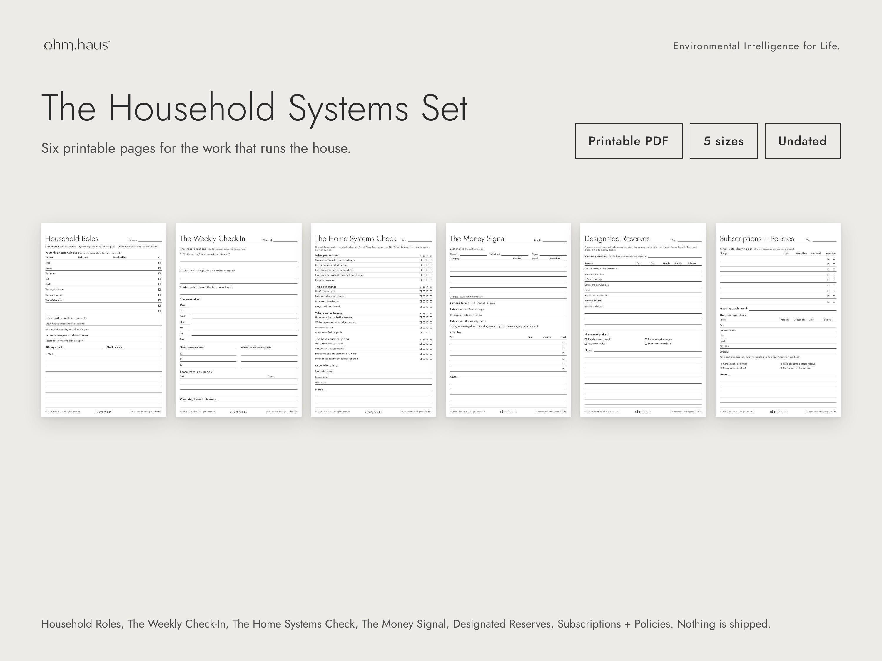 The Household Systems Set, Printable Download