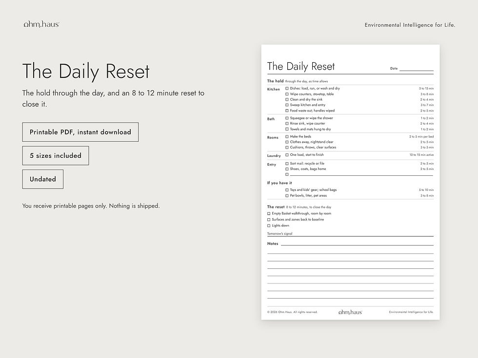 The Daily Reset printable page, Ohm.Haus