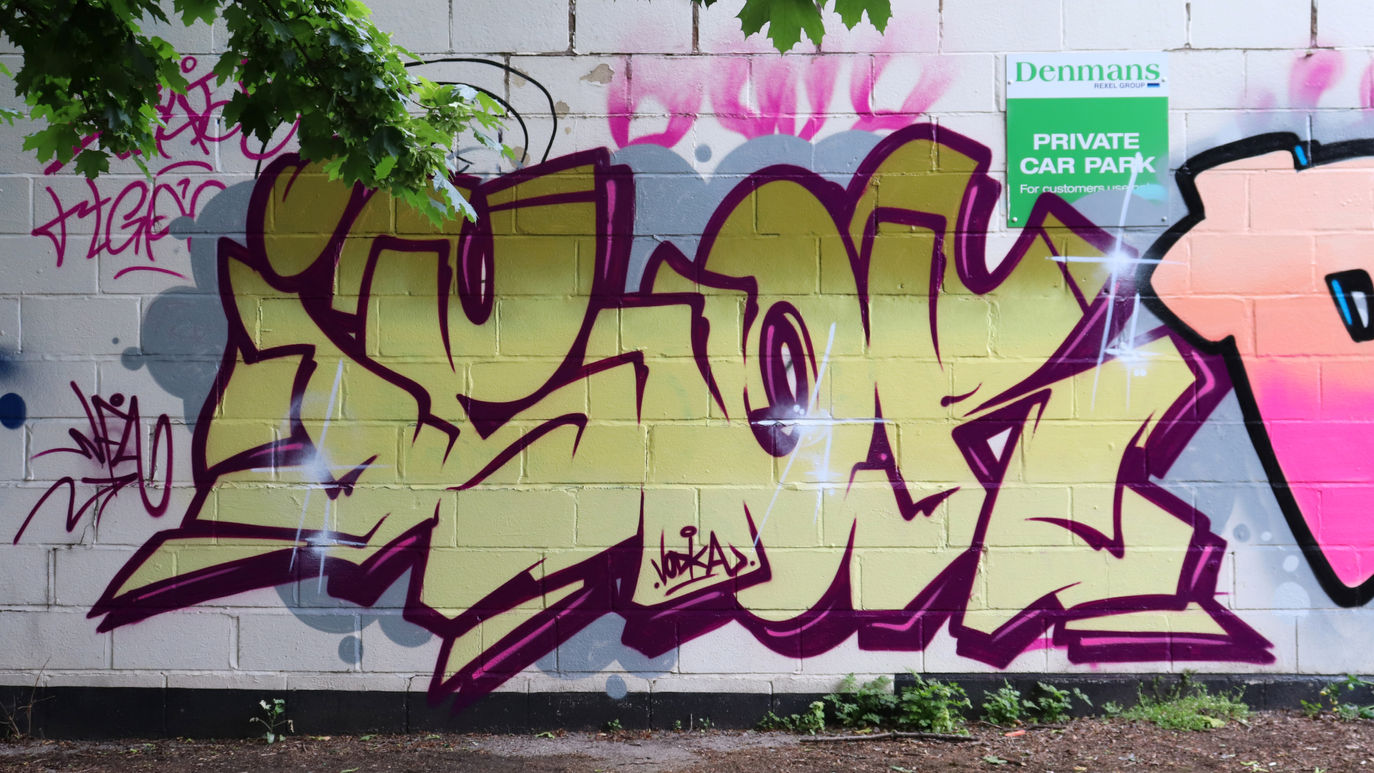 Graffiti letters painted onto a wall in Leicester