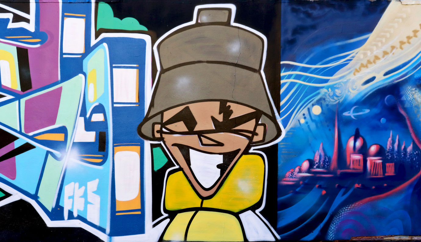 A classic graffiti character spray painted by Zuke TWC