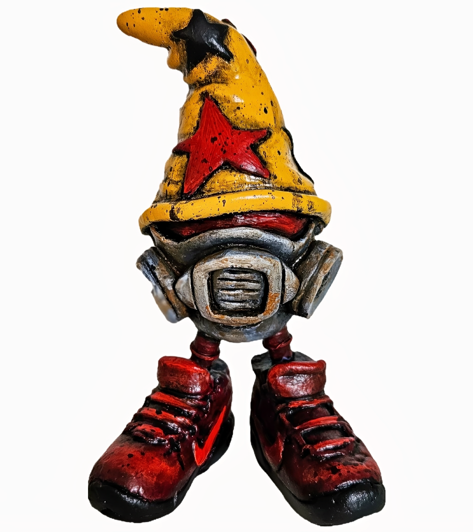 Cheech wizard resin toy or resin figure wearing a gas mask and Nike trainers