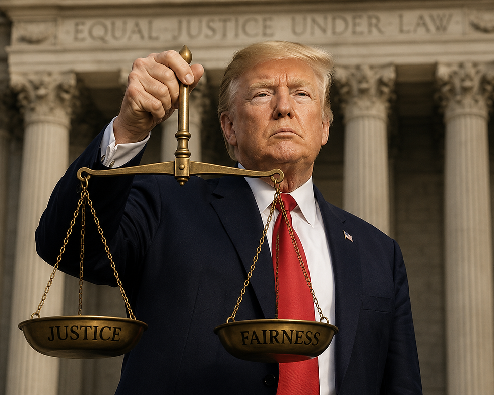 AI generated image of Donald Trump holding scales of justice