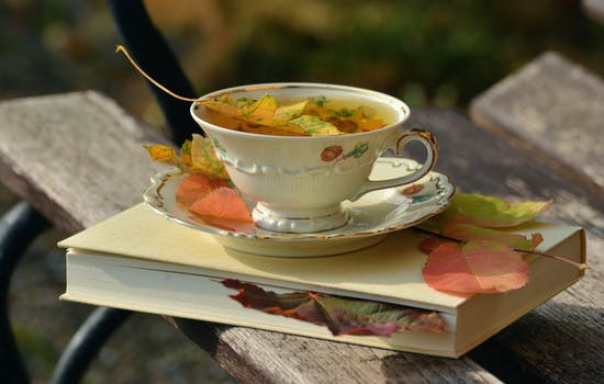tea cup in autumn with fall elements