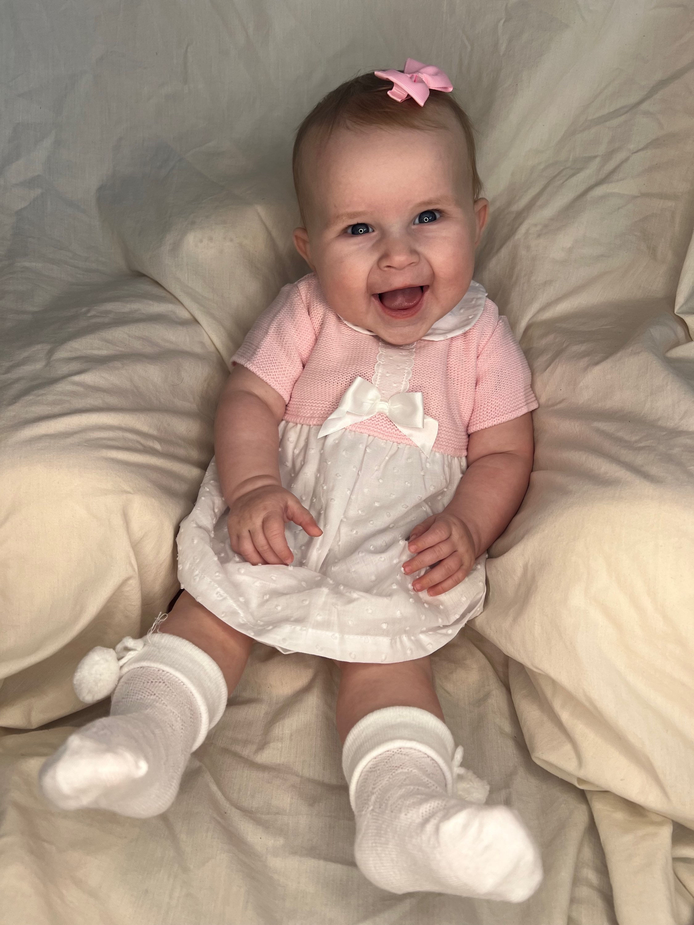 White and Pink Frilly Bow Dress