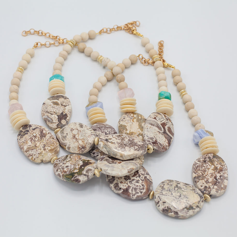 Thumbnail: Ivory Jasper & Rose Quartz Statement necklace