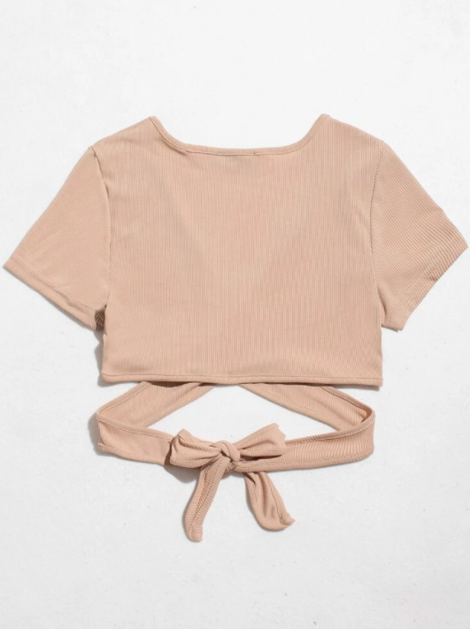 Miniature : Top court à encolure croisée avec nœud