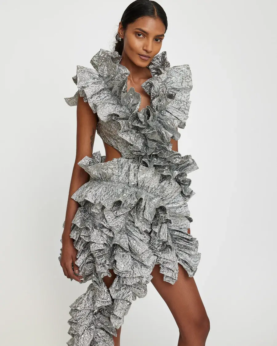 Miniatura: Olive - Robe à volants en cascades