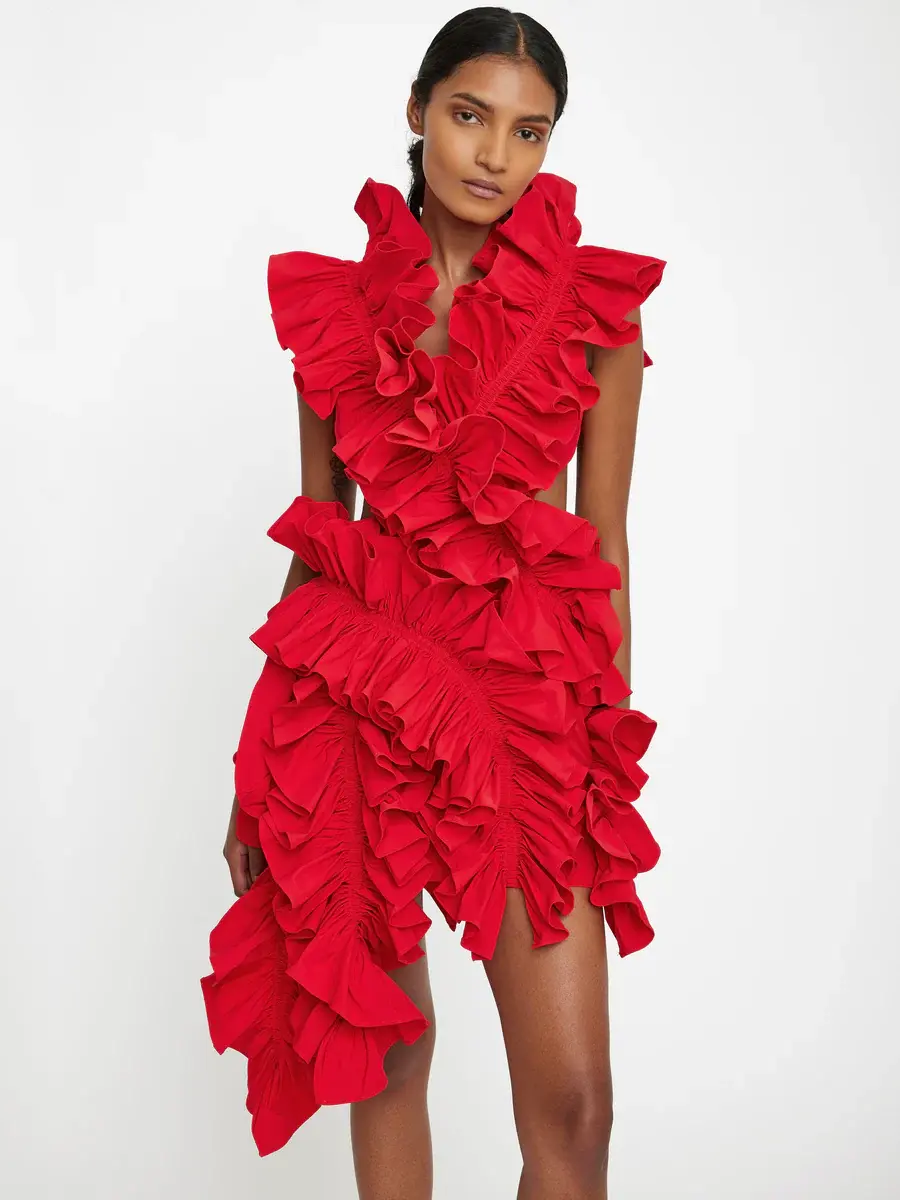 Miniatura: Olive - Robe à volants en cascades