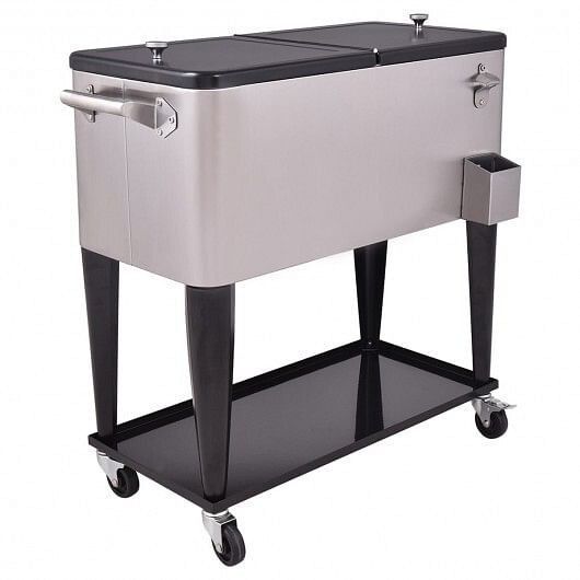 Thumbnail: 80 Quart Patio Rolling Stainless Steel Ice Beverage Cooler