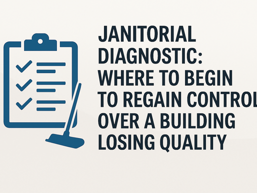 Cover image of the blog “Janitorial Diagnostic” featuring a checklist and mop icon with the full title in uppercase letters on a professional gray background.