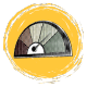 A graphic of a semi-circular gauge with various shaded segments, resembling a performance meter, set within a circular yellow brushstroke background
