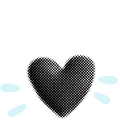 A black textured heart with purple accent lines on each side, symbolizing love, care, and positive emotions