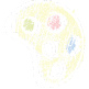 Hand-drawn pastel-colored artist palette with paint spots in green, pink, and blue on a li