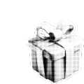 A grayscale gift box with a ribbon, emitting golden lightning bolts, symbolizing giving and surprises.