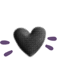 A black textured heart with purple accent lines on each side, symbolizing love, care, and positive emotions