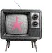 A vintage-style black-and-white television with a pink star displayed on the screen, combi