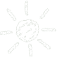 Hand-drawn white sun illustration with a rough, textured style, featuring a circular cente