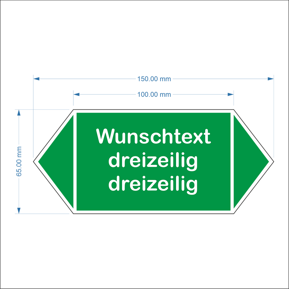 Flussrichtungspfeil 150x65mm / Wunschtext dreizeilig