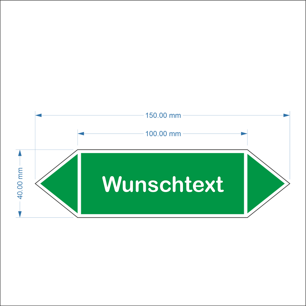 Flussrichtungspfeil 150x40mm / Wunschtext einzeilig