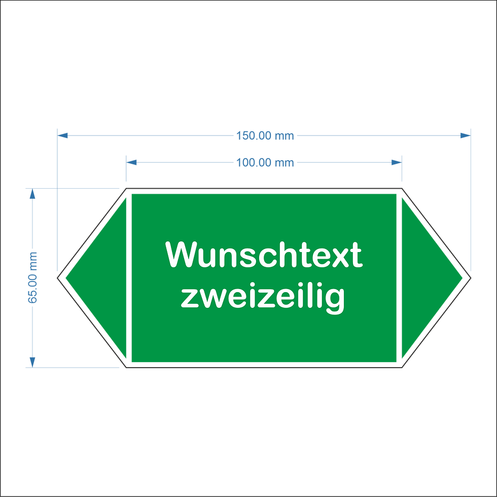 Flussrichtungspfeil 150x65mm / Wunschtext zweizeilig