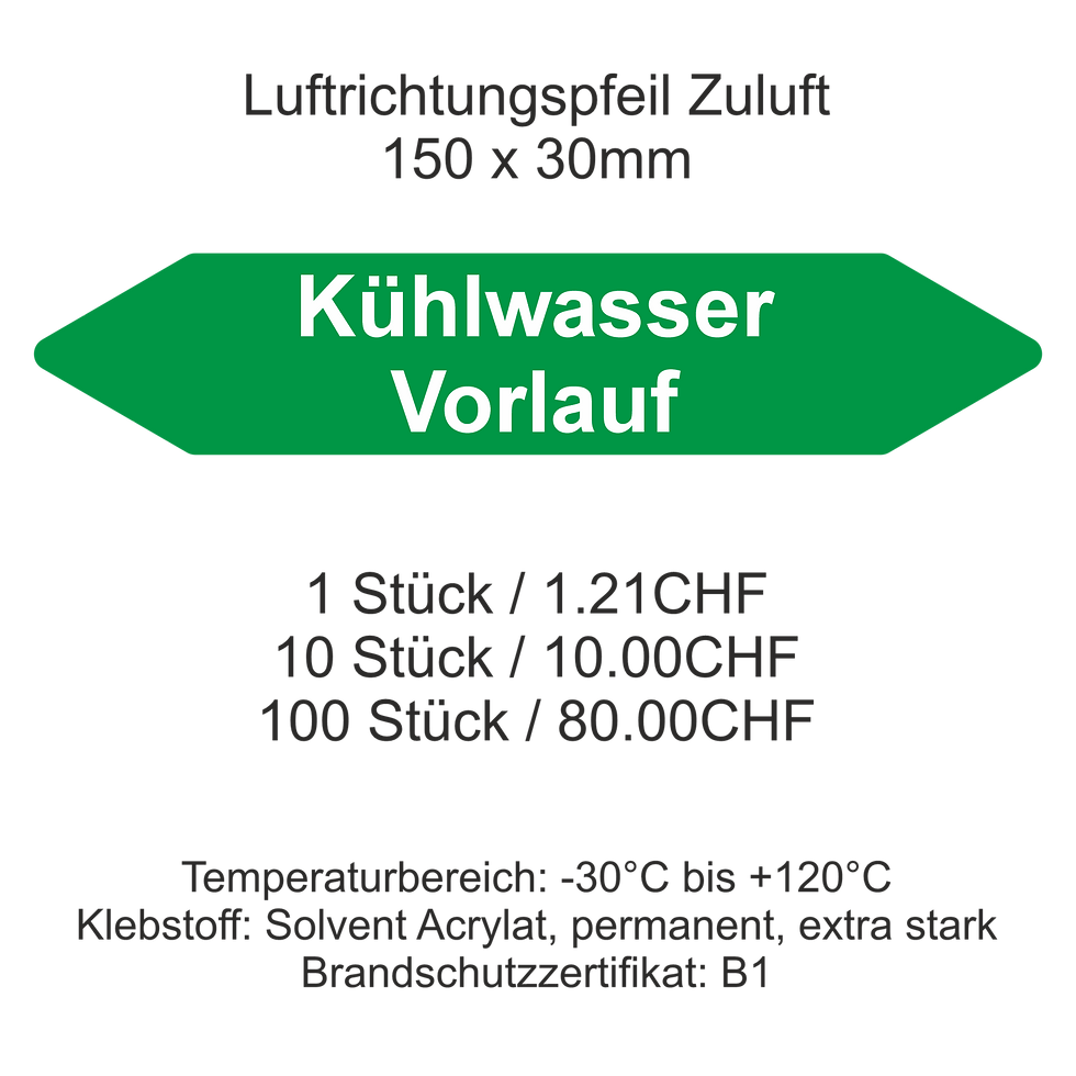 Luftrichtungspfeil Kühlwasser Vorlauf Grün (Kleber für Rohre und Leitungen)
