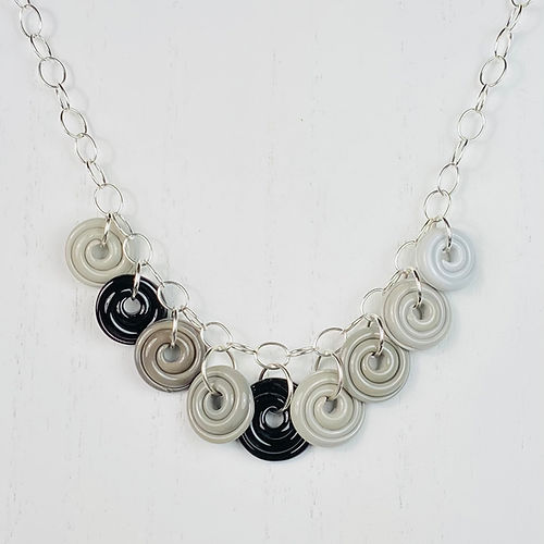 N124 Nine Bead Necklace Opaque Discs Gray/Black/Taupe