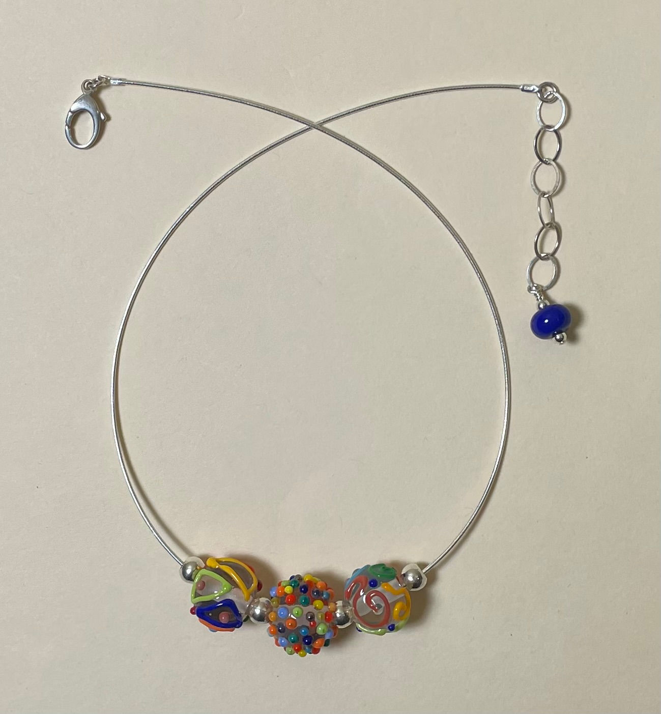 N708 Clear Round Beads w/Multi-Color Scribbles & Dots 16"+2" Chain