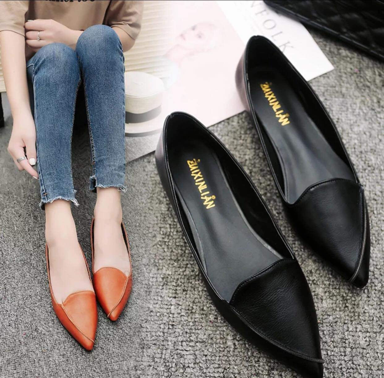 leather flat shoes