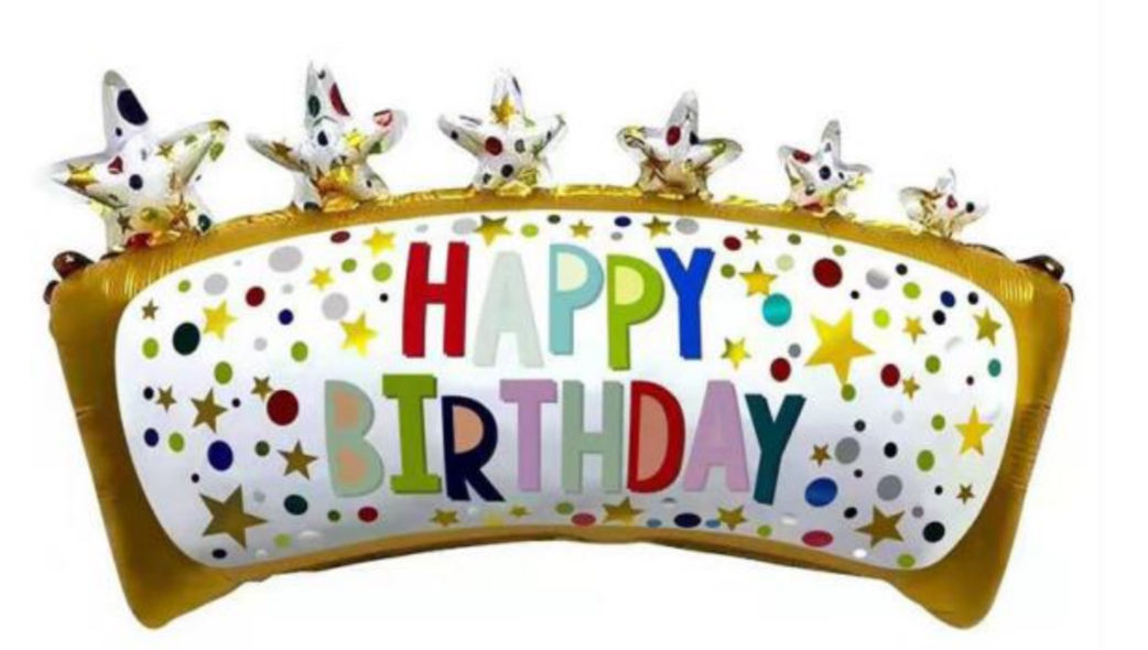 Happy Birthday Gold and Dots Banner Balloon