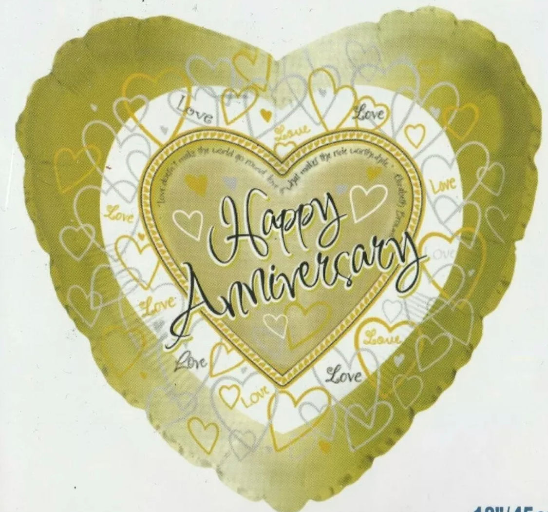 Happy Anniversary Gold Heart Balloon