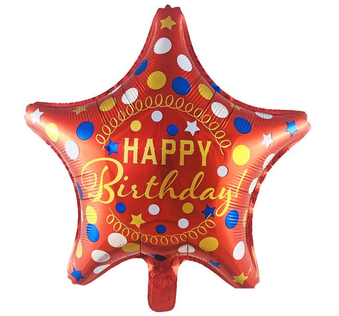 Happy Birthday Red Star with Dots Mylar